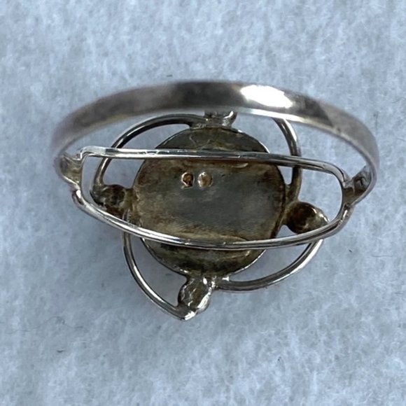 Sterling Silver 925 Faux Turquoise Modern Ring Floral Pinwheel Size 7 Openwork - Picture 8 of 10